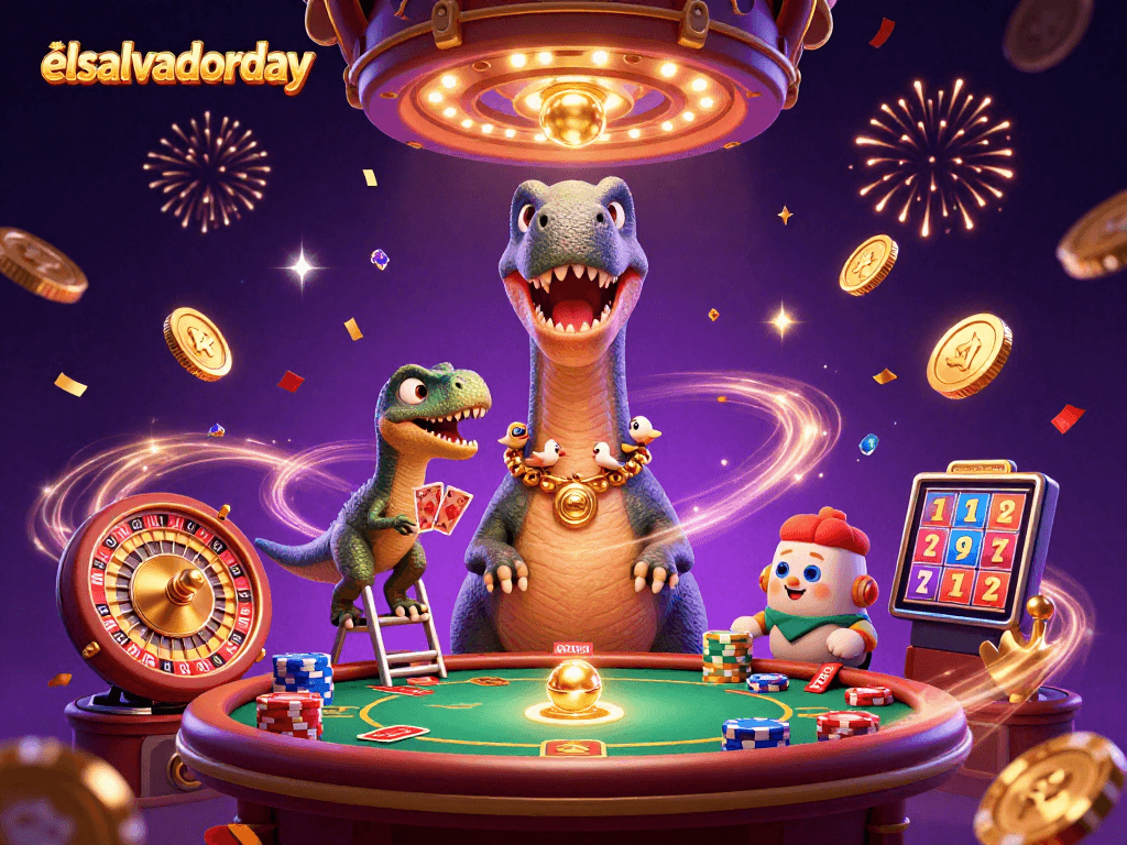 Engage in the thrilling world of elsalvadorday as a brontosaurus encounters a clever raptor dealing cards.