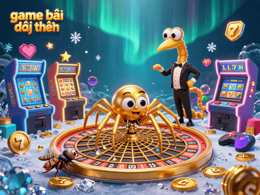 Engage with game bài đổi thưởng featuring a dramatic 3D scene of a spider spinning a roulette wheel.