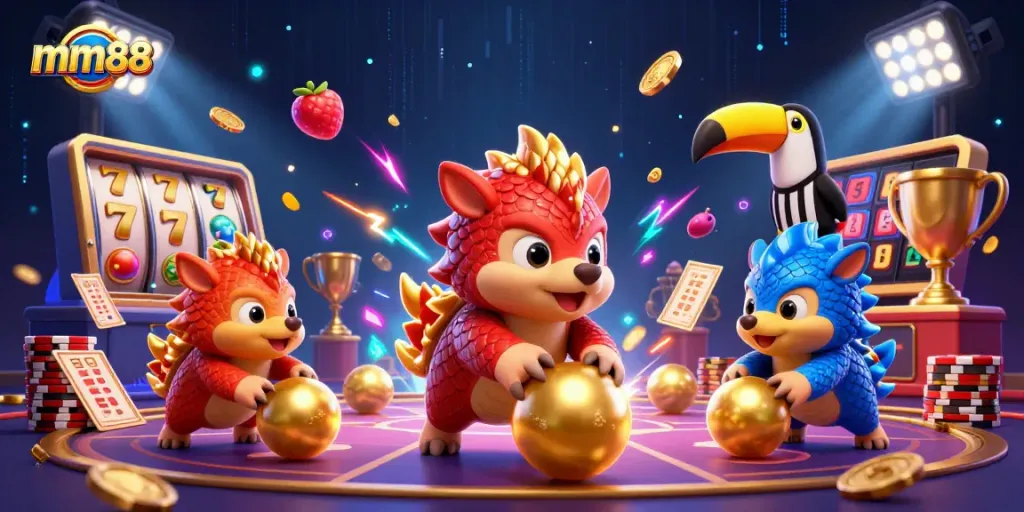 Experience epic gameplay with mm88, where rival pangolins roll into golden slots and poker chips!