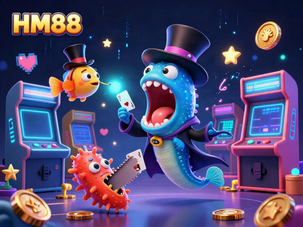Experience the thrill of HM88 with a magical deep-sea casino illustration showcasing unique characters and vibrant gaming elements.