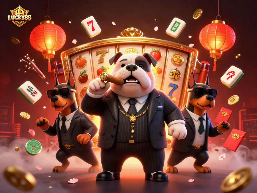 Experience the thrill of LUCKY88 with vibrant slot reels and lively casino elements in 3D digital art.