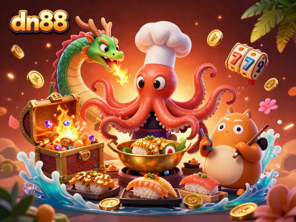 Experience exciting gaming at dn88 with a vibrant 3D casino scene featuring dynamic characters and elements.