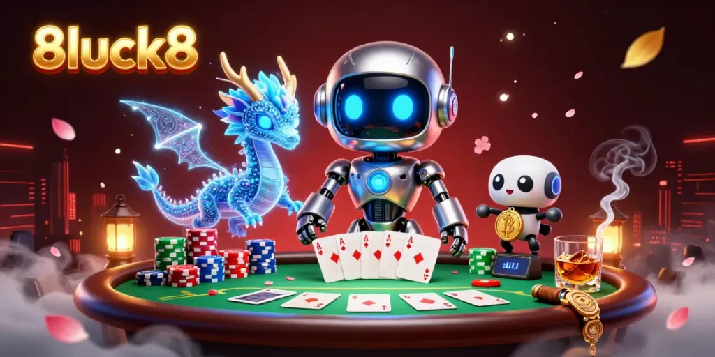 Experience thrilling gameplay at 8luck8 with vibrant poker scenes featuring dynamic characters and elements.