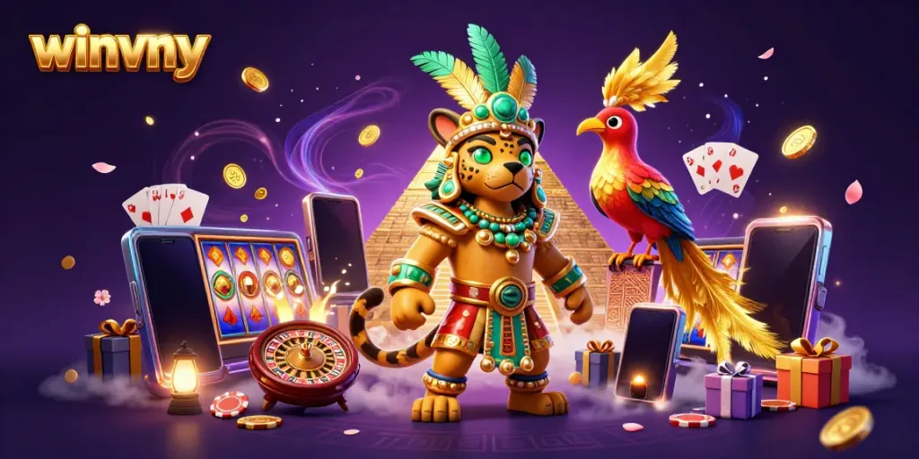 Experience wins and jackpots at winvny amidst colorful casino elements and dynamic characters.
