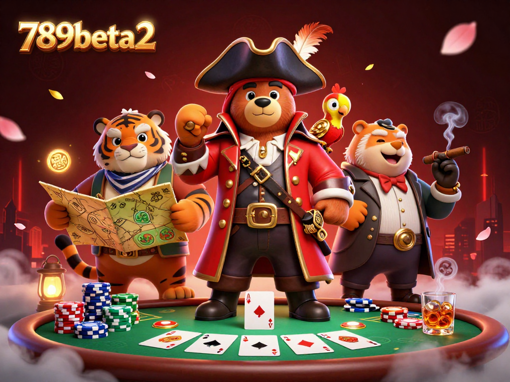 Play poker at 789beta2 with pirate bear and tiger in thrilling casino adventure