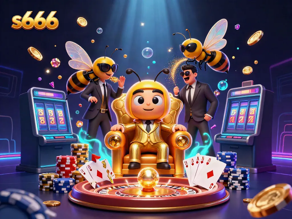 Experience thrilling gameplay with s666 as a cartoon bumblebee mob boss leads exciting games in a vibrant casino atmosphere.