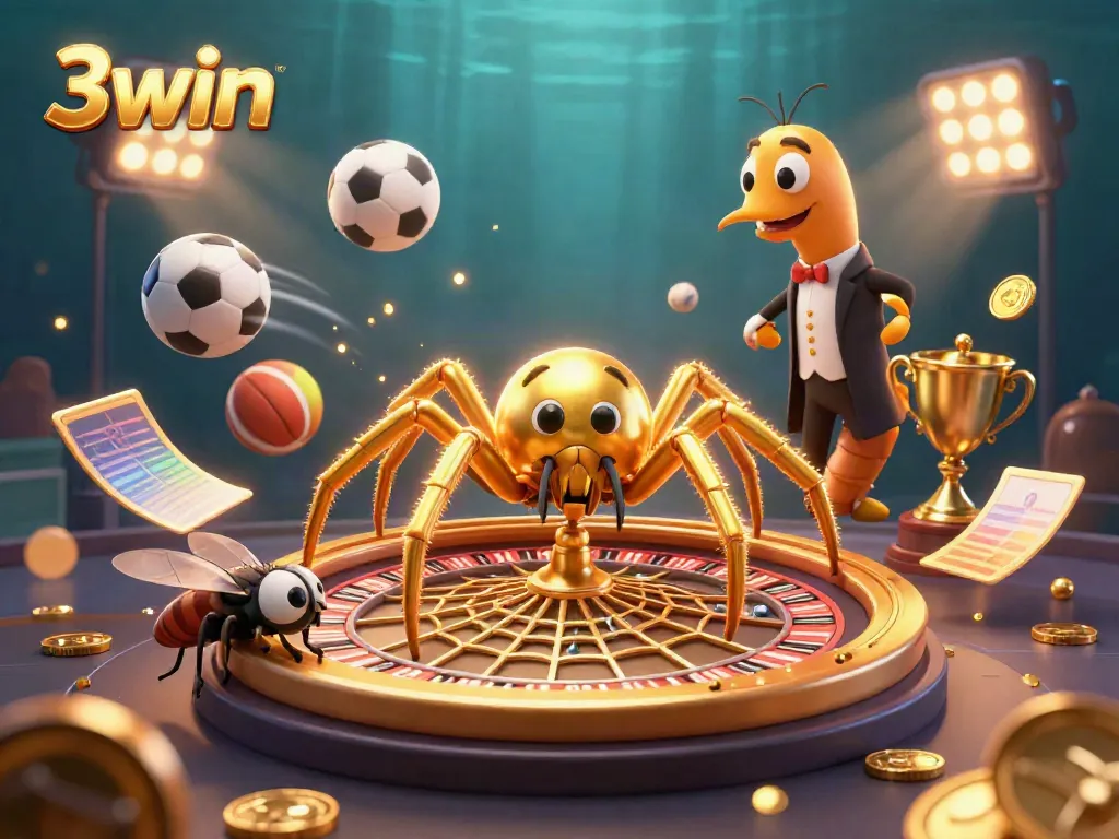 Experience thrilling bets at 3win with dynamic characters in a vibrant casino-themed scene.