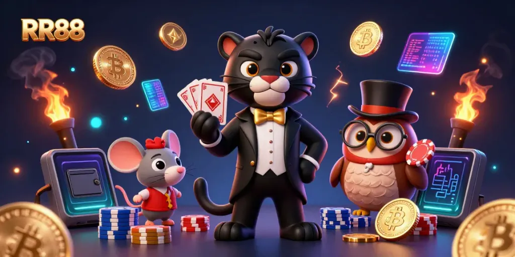 RR88 features a stylish panther dealing cards, adding excitement to your online casino experience.
