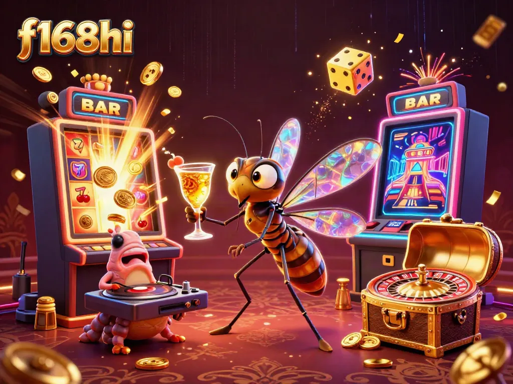 Experience the thrill of f168hi with a casino mascot and vibrant gambling elements.