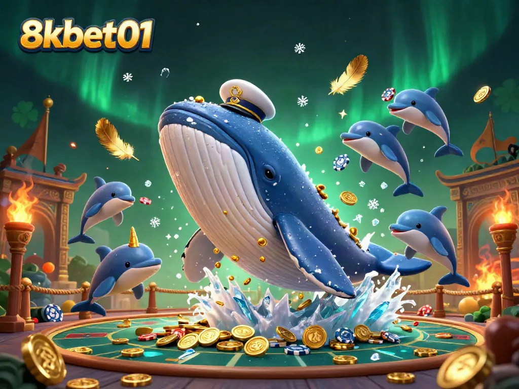 Experience excitement with the 8kbet01 whale captain breaching coins in a dynamic casino scene.