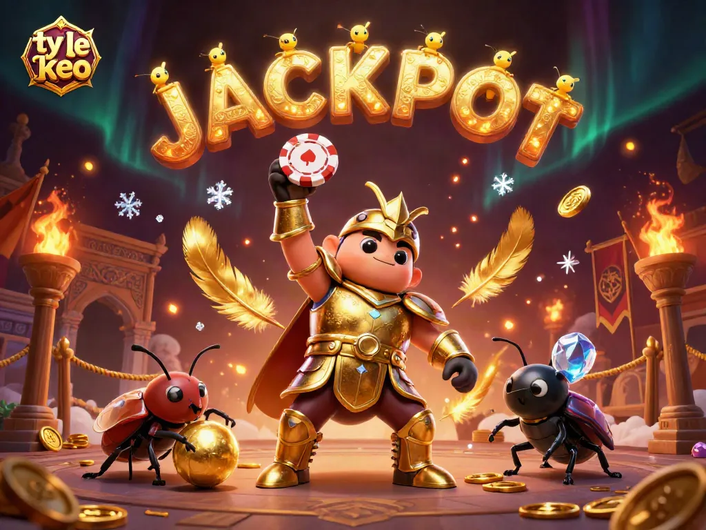 Engage with ty le keo as the victorious beetle lifts a poker chip amid a vibrant casino scene.