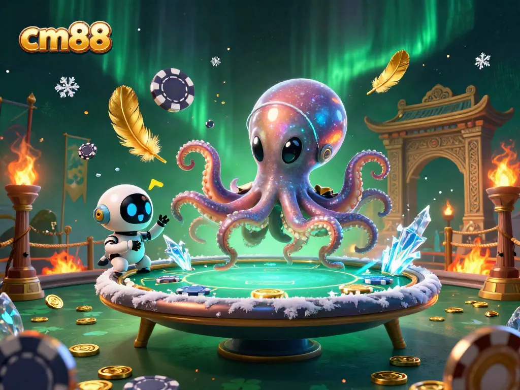 Experience lively gaming with cm88 featuring an alien octopus at a holographic poker table.