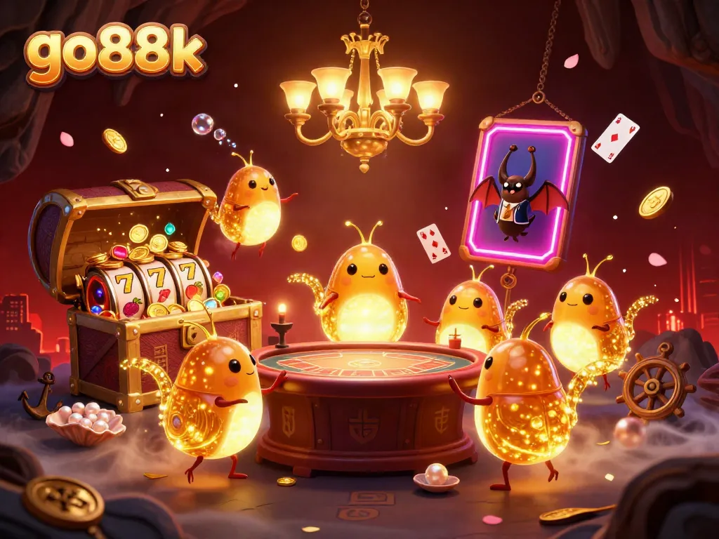 Experience go88k's vibrant casino scene with glowing glowworms and dynamic gaming elements.