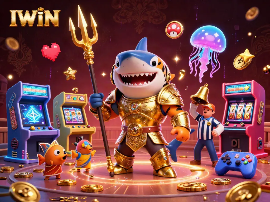 IWIN promotes thrilling gameplay in a vibrant underwater casino scene with energetic characters.