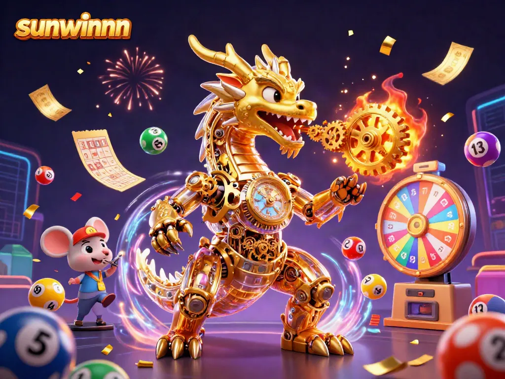 Spark excitement with sunwinnn's golden dragon and lively lottery elements in a spectacular casino scene.