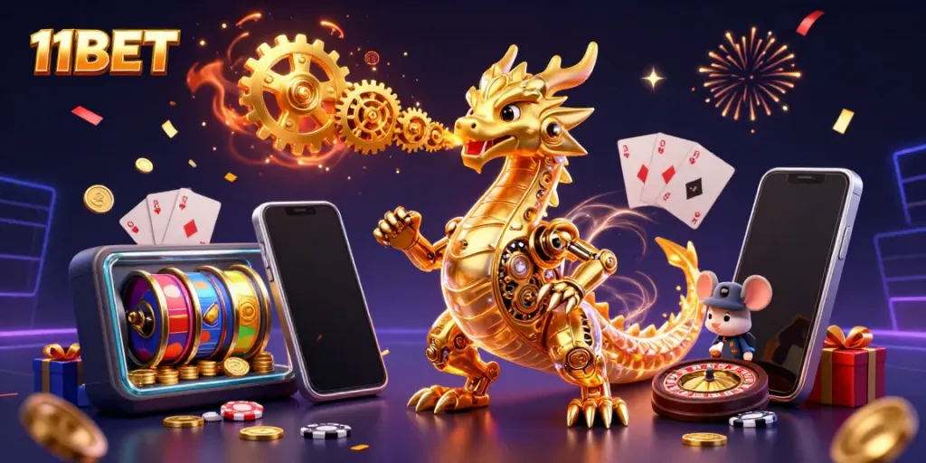 Experience thrilling adventures with 11BET's golden dragon and exciting casino elements.