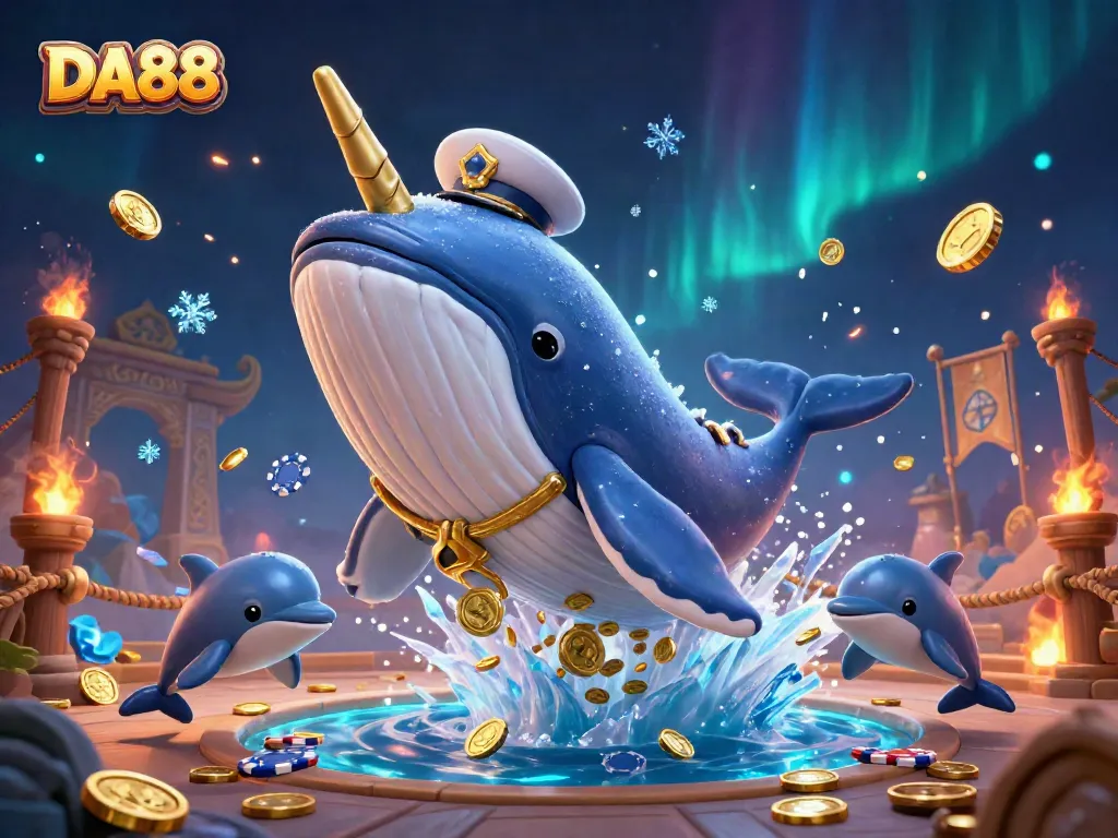 Spin the reels with DA88 in a vibrant 3D casino scene featuring playful sea creatures.