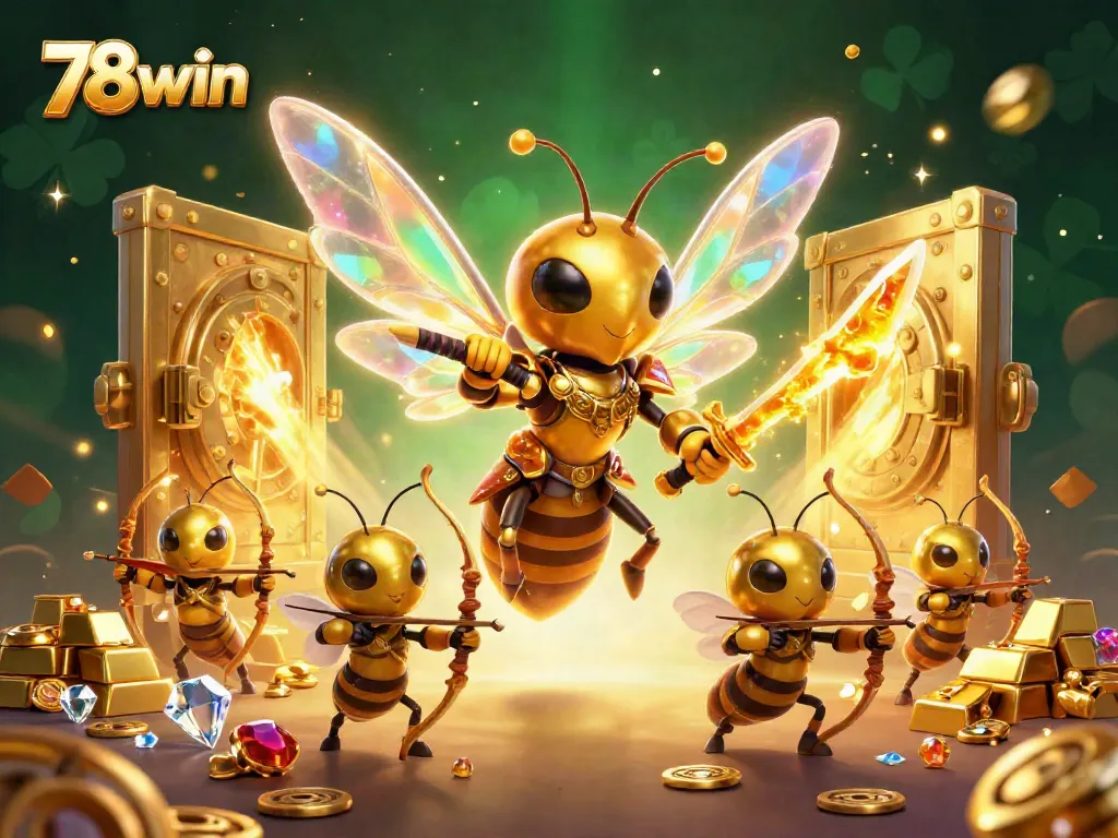 Engage in thrilling gameplay at 78win, featuring a vibrant samurai hornet surrounded by treasures in a lavish casino.
