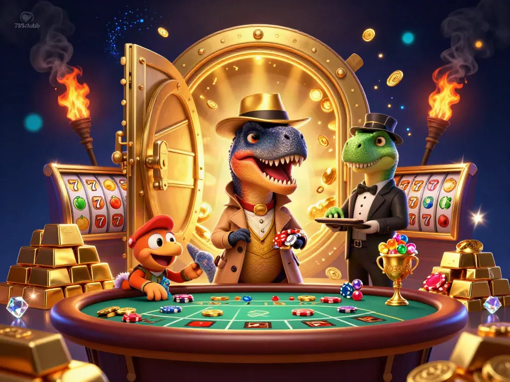 Experience thrilling gameplay at 789clubb with a dynamic casino scene filled with slots and characters.