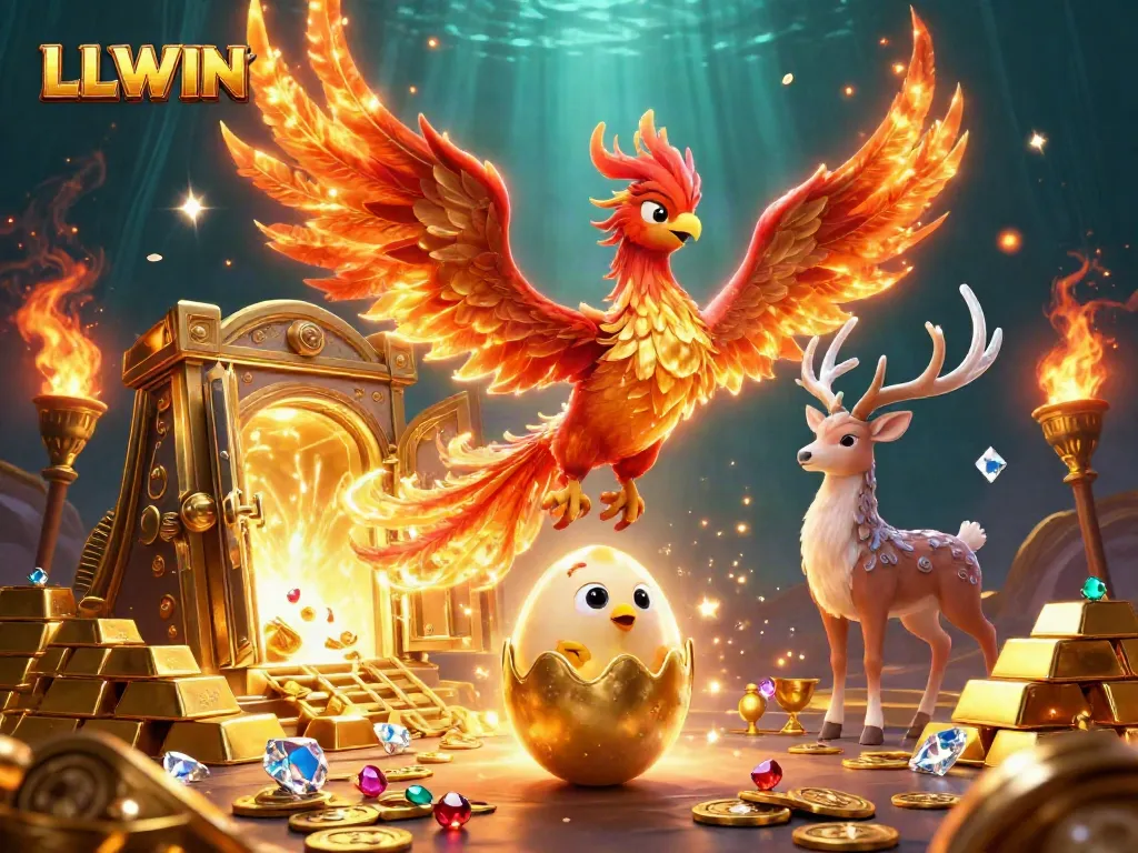 Experience LLWIN with a captivating 3D illustration showcasing enchanting casino elements and characters.