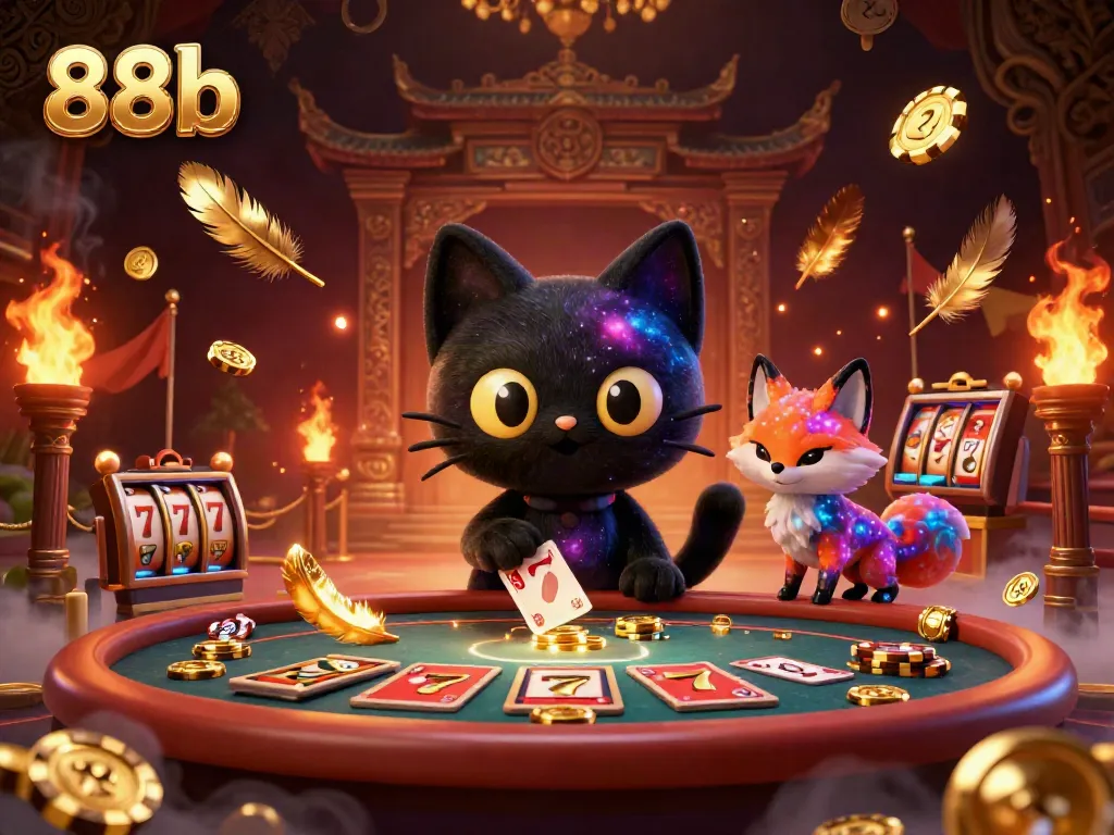Experience the thrilling world of gambling with 88b, featuring cosmic elements and vibrant casino scenes.