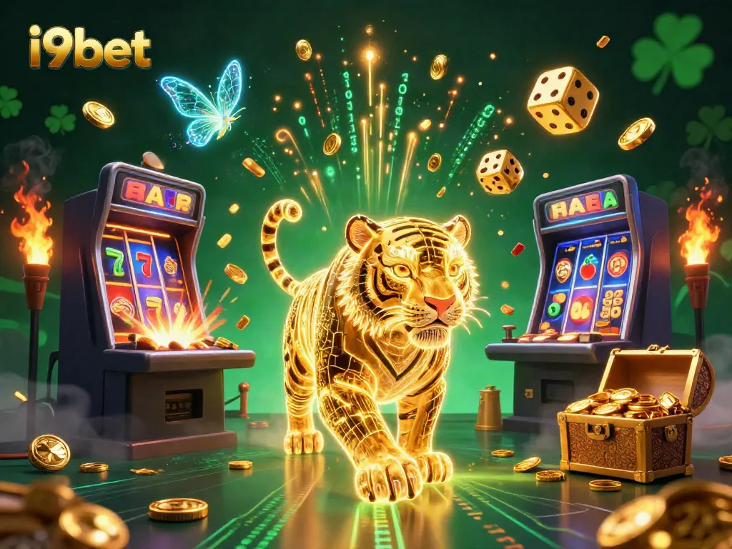 Experience the vibrant world of i9bet with a neon tiger and casino excitement, featuring dynamic gaming elements.