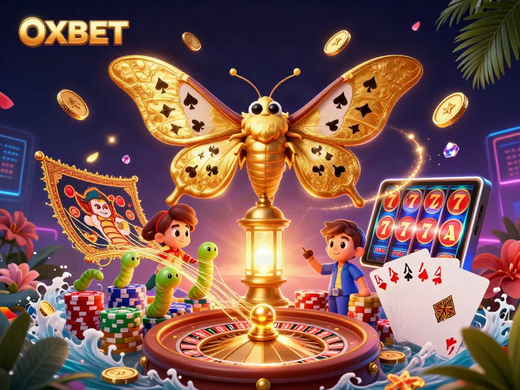 Experience OXBET's vibrant casino world with golden elements and dynamic gaming visuals.