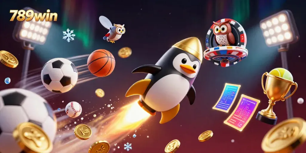 Join the action with 789win as a golden penguin rockets through a vibrant casino universe.