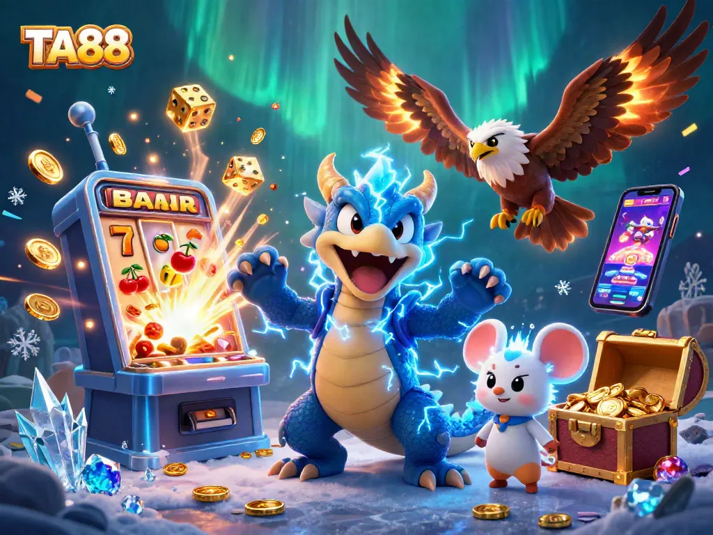 Experience thrilling wins at TA88 with exciting slot games and dynamic casino action in a vibrant, colorful scene.