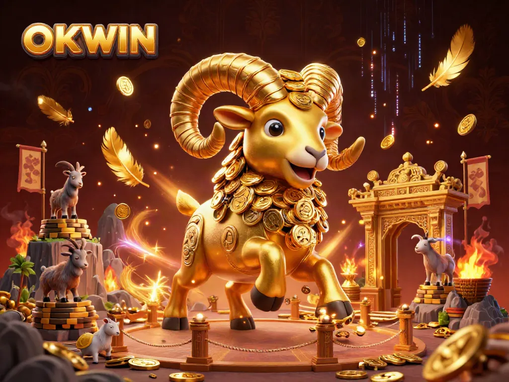 Charge into the excitement of OKWIN with golden ram and vibrant casino elements.